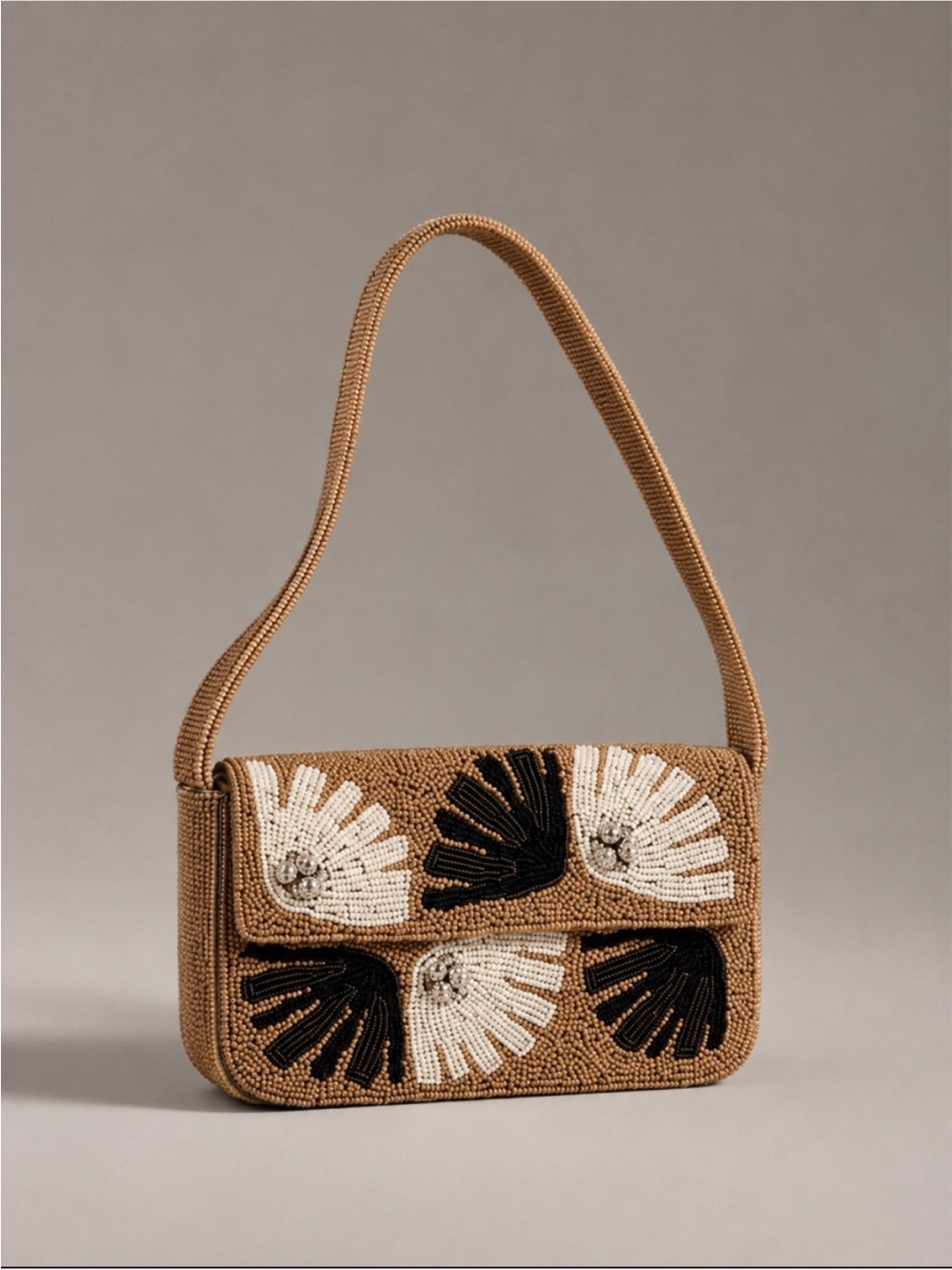 Anthropologie The Fiona Beaded Bag: Floral Edition Celandine Tan